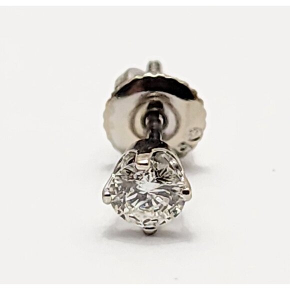 Unique Single 14K Solid White Gold Designer Diamond Stud Screw Back Earring - Picture 1 of 12